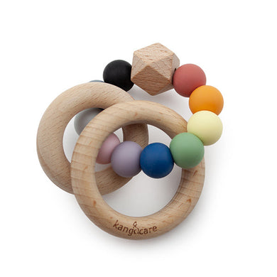 Silicone & Wood Teething Ring - Bubble - Rainbow
