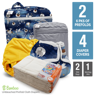 Retro Starter - Newborn Prefold Cloth Diaper Bundle - Size 2