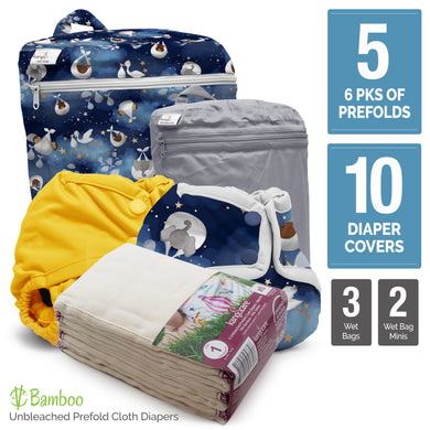 Retro Super - Newborn Prefold Cloth Diaper Bundle