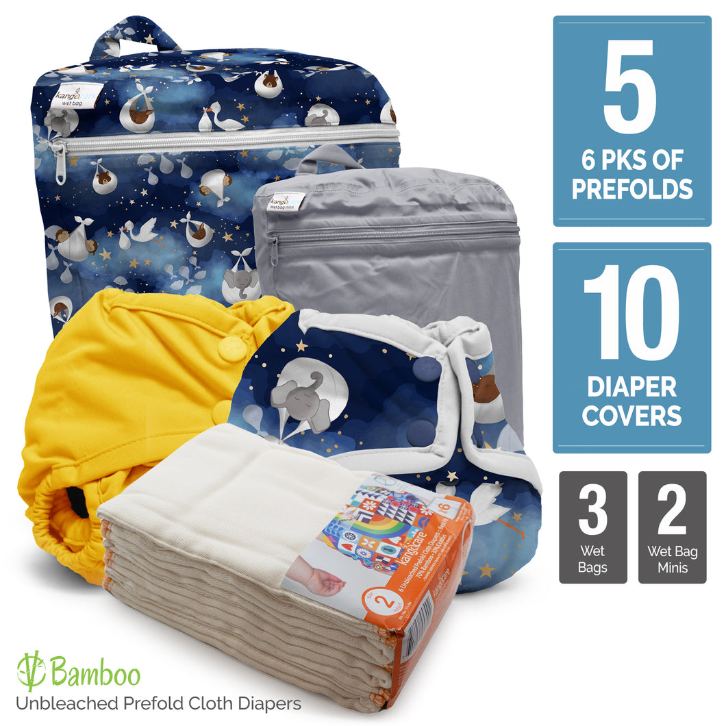 Retro Super - Newborn Prefold Cloth Diaper Bundle - Size 2