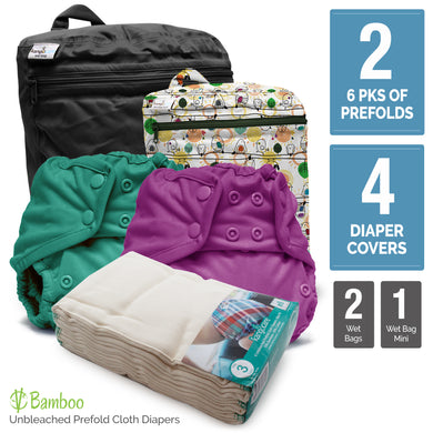 Retro Starter - One Size Prefold Cloth Diaper Bundle - Size 3