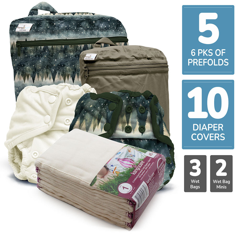 Bamboo Retro Super One Size Prefold Cloth Diaper Bundle