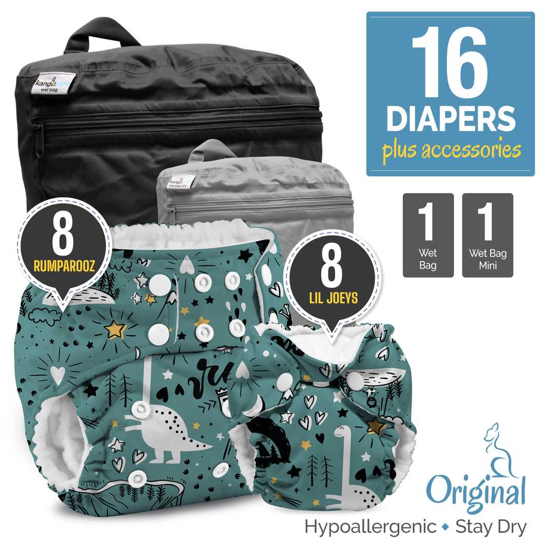 Rumparooz One Size Diaper Package containing Rumparooz and Lil Joey Newborn diapers