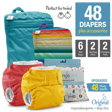 Twins Cloth Diaper Bundle - Original with Hemp Inserts :: 48 pack+
